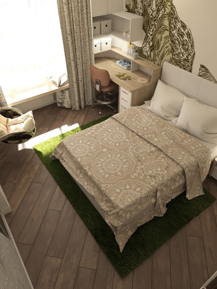 Двухкомнатная квартира со стеклом между гостиной и спальней