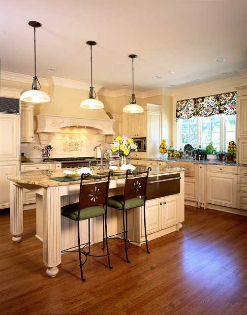 WoodMode Glazed Raised Panel White Cabinet Kitchen with ...