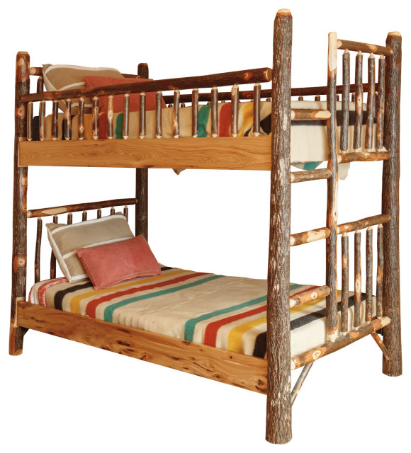 Hickory Log Bunk Bed, All Hickory, Twin Over Full