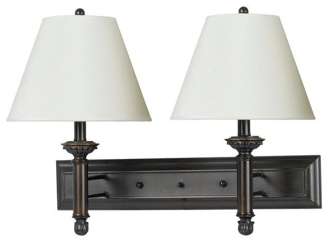 60W Hotel Wall Lamp, Antique Bronze Finish, White Shade - Wall Sconces - by Cal Lighting