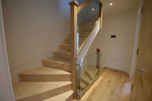 New build town house - Softwood stairs, Oak handrail and glass panels