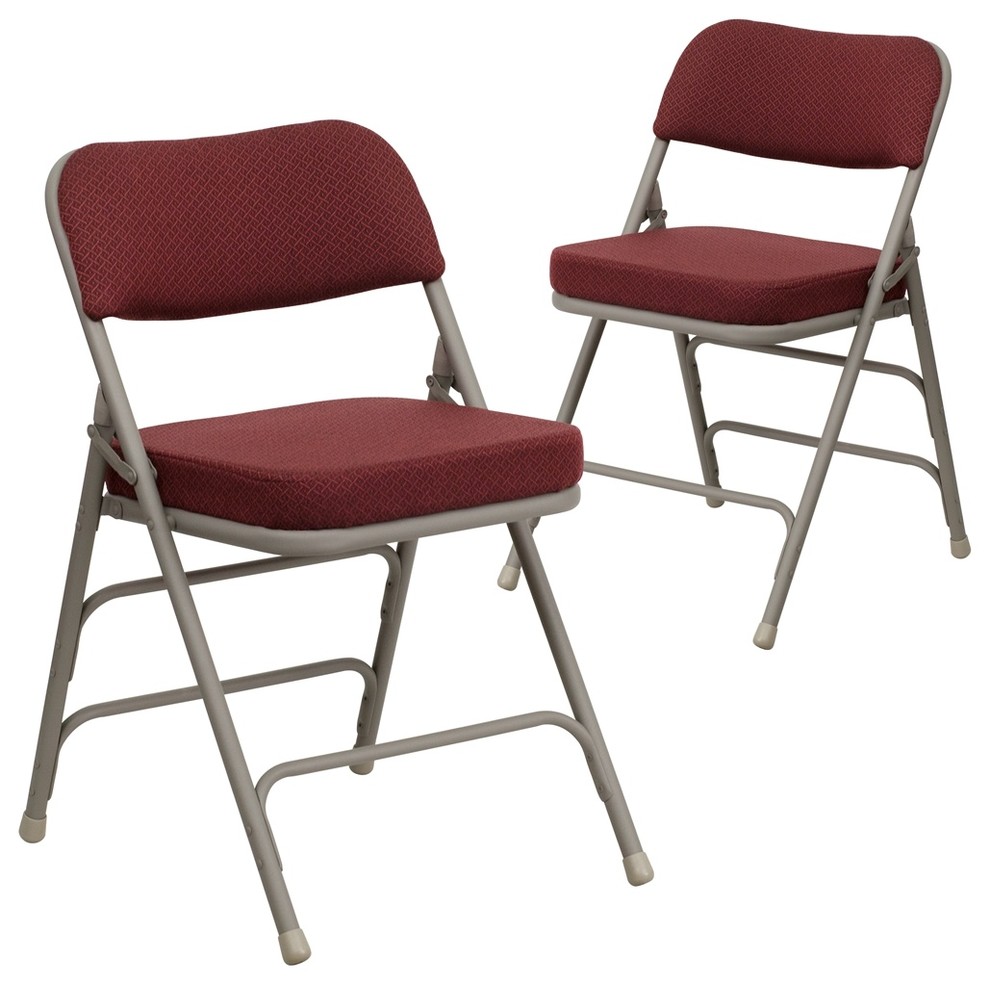 Premium Curved Triple Braced Double Hinged Folding Chairs, Burgundy, Set of 2