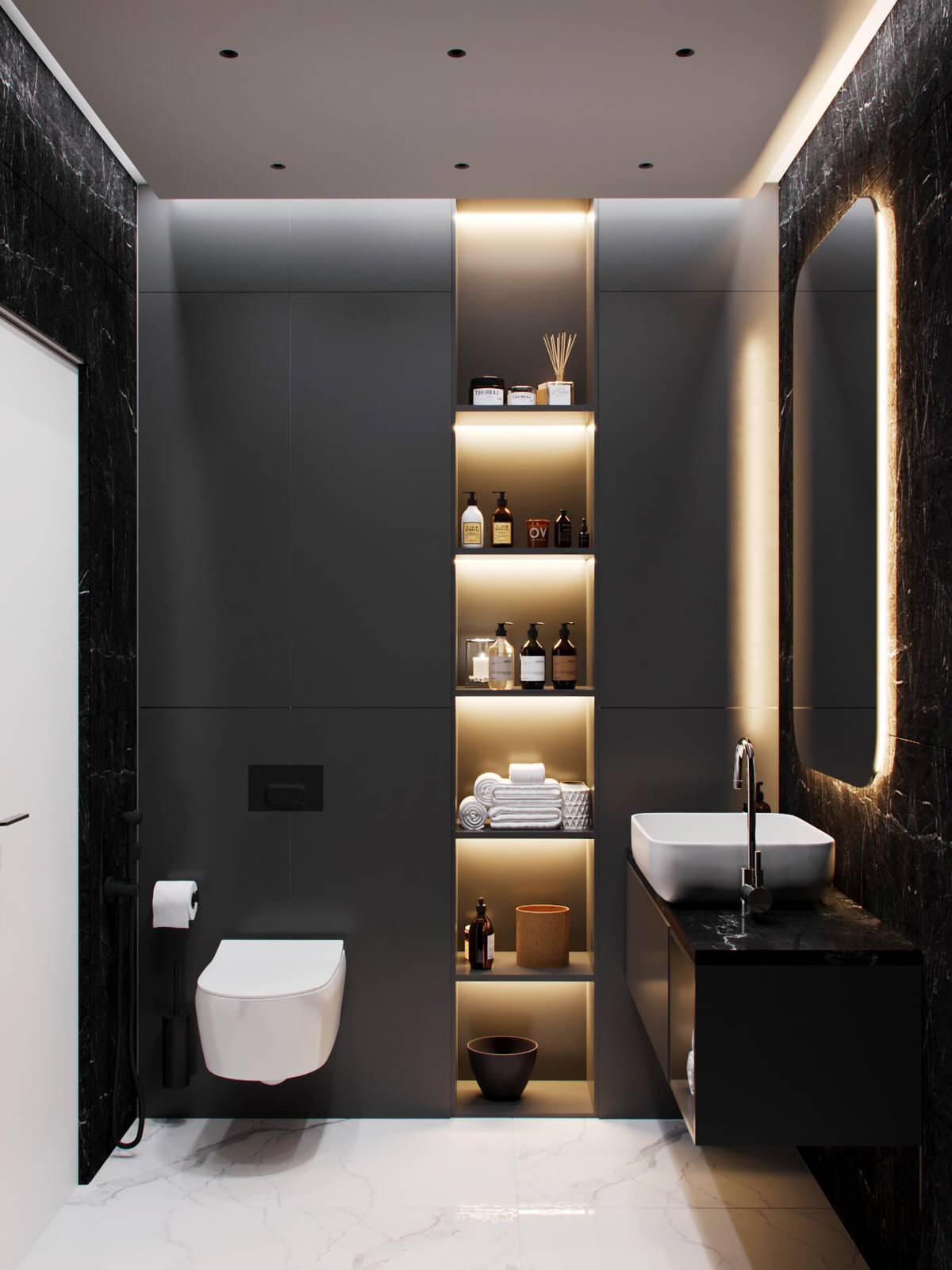 Cовременная квартира, дизайн интерьера в светло-темных тонах в ЖК "Георг Ландрин