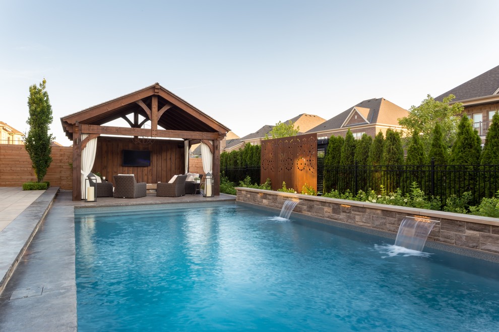 Inspiration for a transitional backyard pool remodel in Toronto