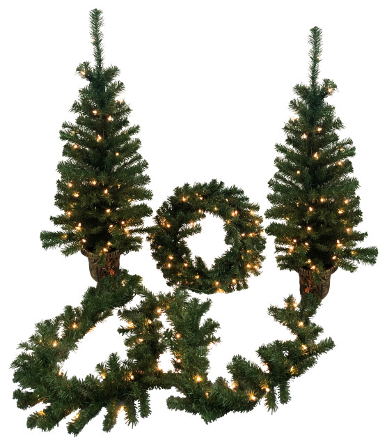 5Piece PreLit Artificial Wolcott Spruce Christmas Entryway Set