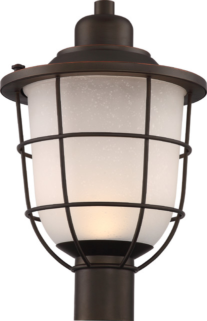 Bungalow Outdoor LED Post Lantern With Etched Seeded Glass