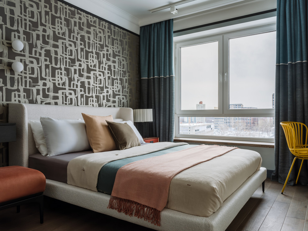 モスクワにあるコンテンポラリースタイルのおしゃれな寝室のレイアウト