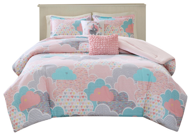 Kids Cotton Comforter/Duvet Cover/Coverlet Set, Pink, Full/Queen, Comforter