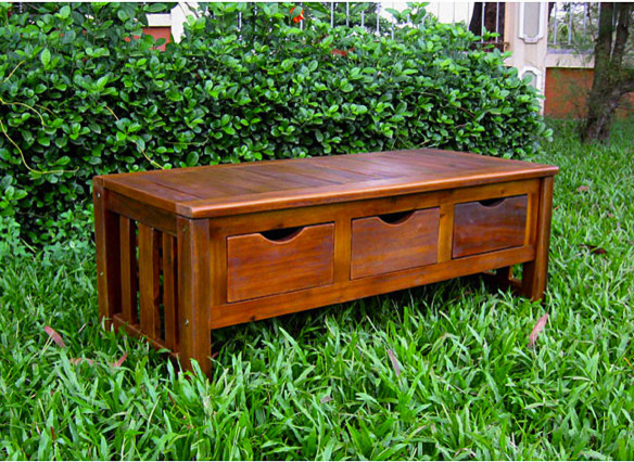 Large 3-drawer Acacia Bench