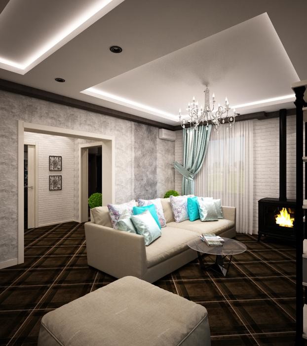 Дизайн интерьера гостиной в коттедже