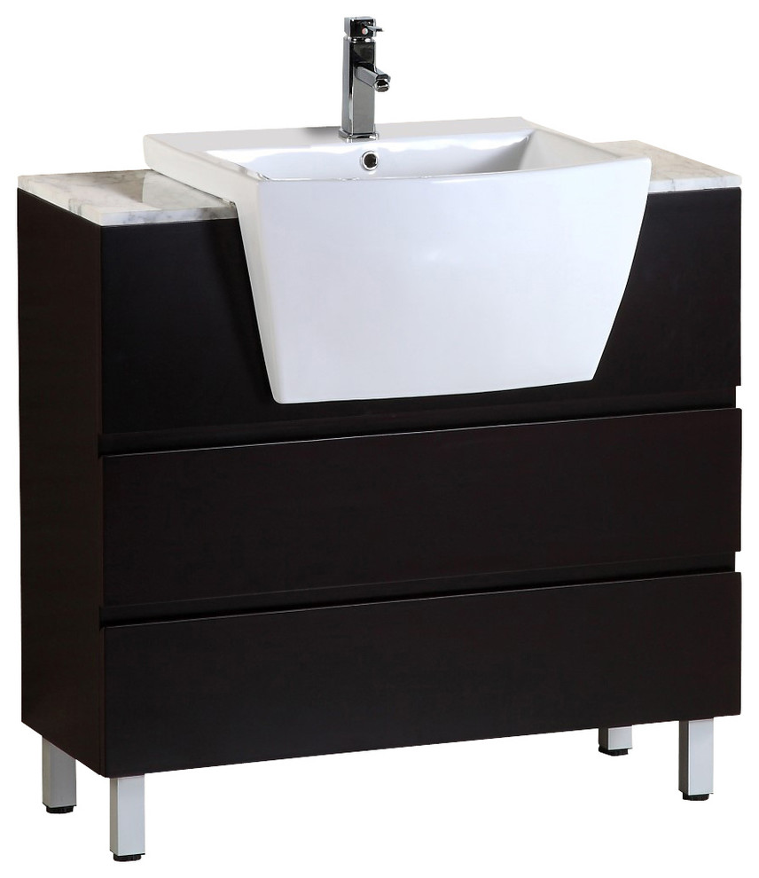 36" Single Sink Vanity, Black With White Ceramic Top