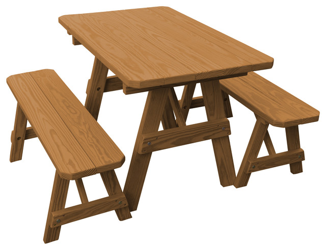 4 Picnic Table With 2 Detached Benches Pressure Treated Pine