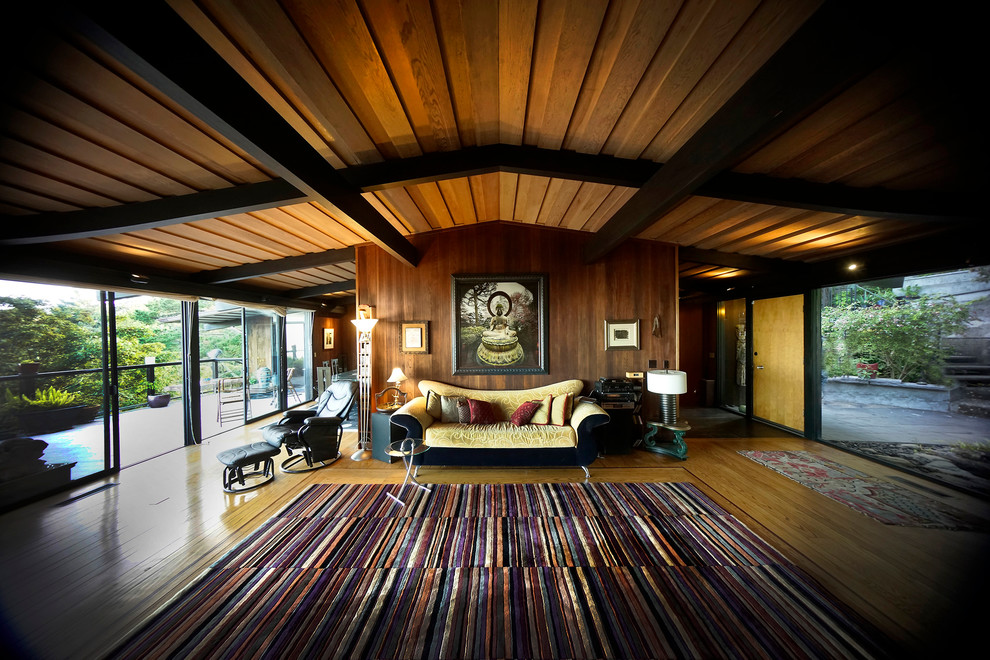 This is an example of a large midcentury living room in San Francisco.