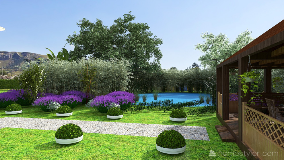 Вид на пруд и беседку