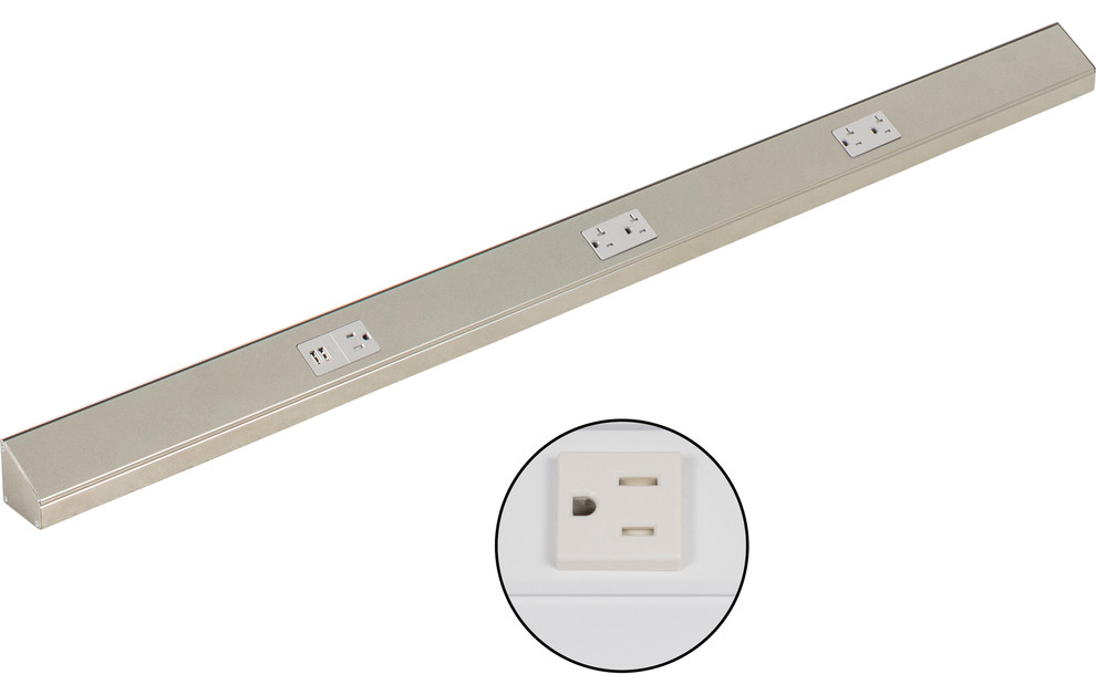 Angled Power Strip, White Finish, 48", 2 Receptacles and 1 Usb/Receptacle Combination, White Receptacles