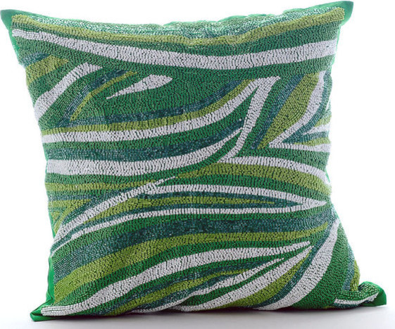 Green Beaded Sea Waves Green Silk Throw Pillow Covers Green Dance