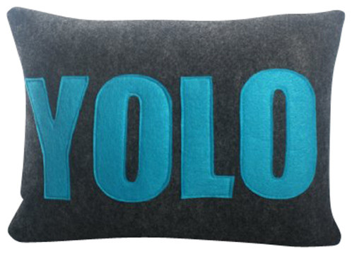 Yolo Pillow By Alexandra Ferguson - 10X14, Turquoise, Charcoal