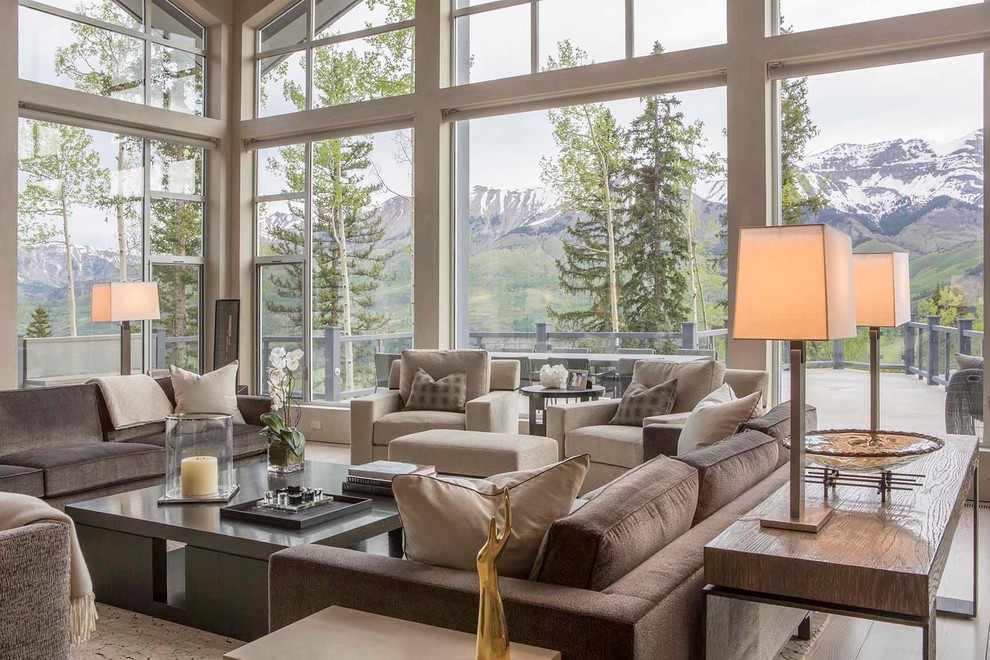 Inspiration for a contemporary light wood floor living room remodel in Denver