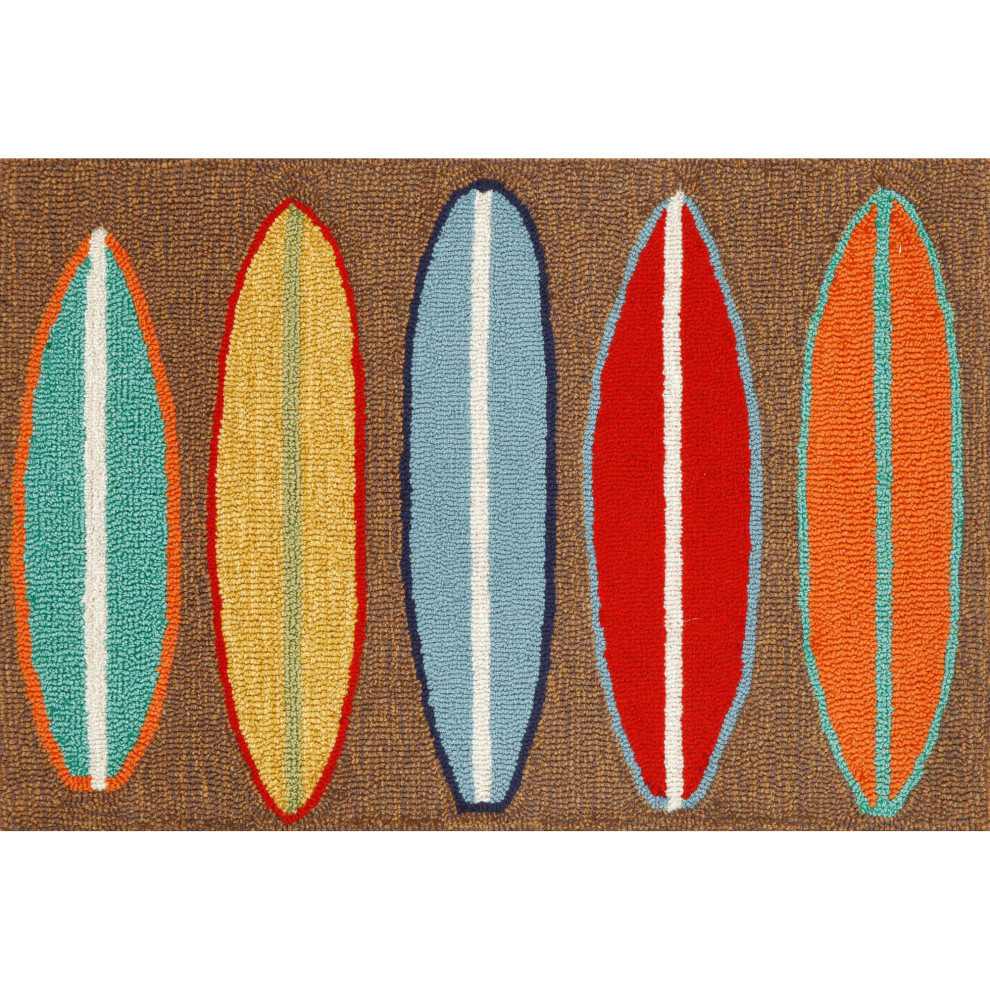 Liora Manne Frontporch Surfboards Indoor/Outdoor Rug Brown 2'x3'