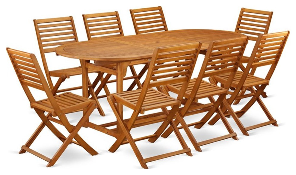 East West Furniture Beasley 9piece Wood Patio Set in Natural Oil