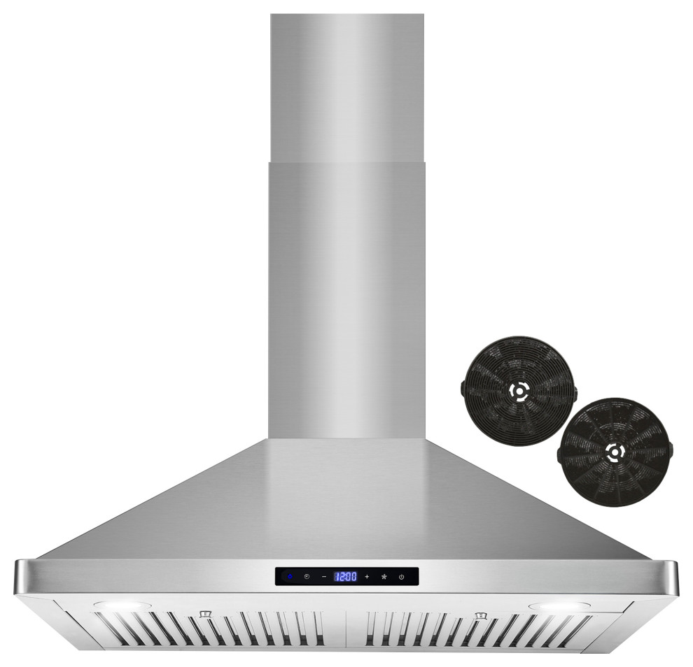 Ductless Wall Mount Range Hood in Stainless Steel with LED Lights