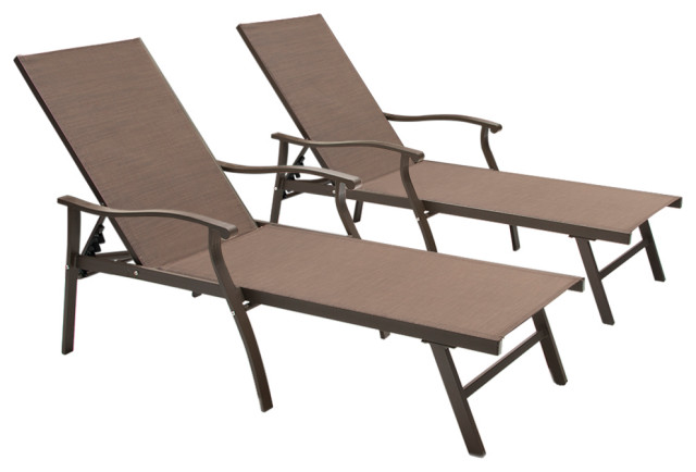 Outdoor Patio Aluminum Adjustable Chaise Lounge Chair with Arms (Set of 2) - Transitional 