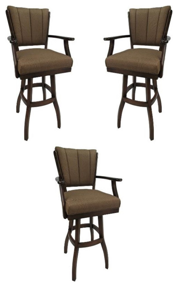Home Square 35" Wood Tall Bar Stool in Brown & Dark Walnut Set of 3 Transitional Bar