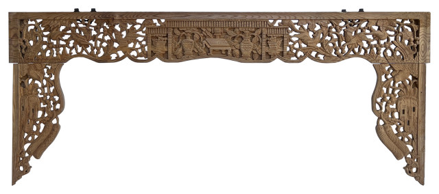 Chinese Vintage Relief Scenery Carving Arch Shape Wood Wall Art Hws3106
