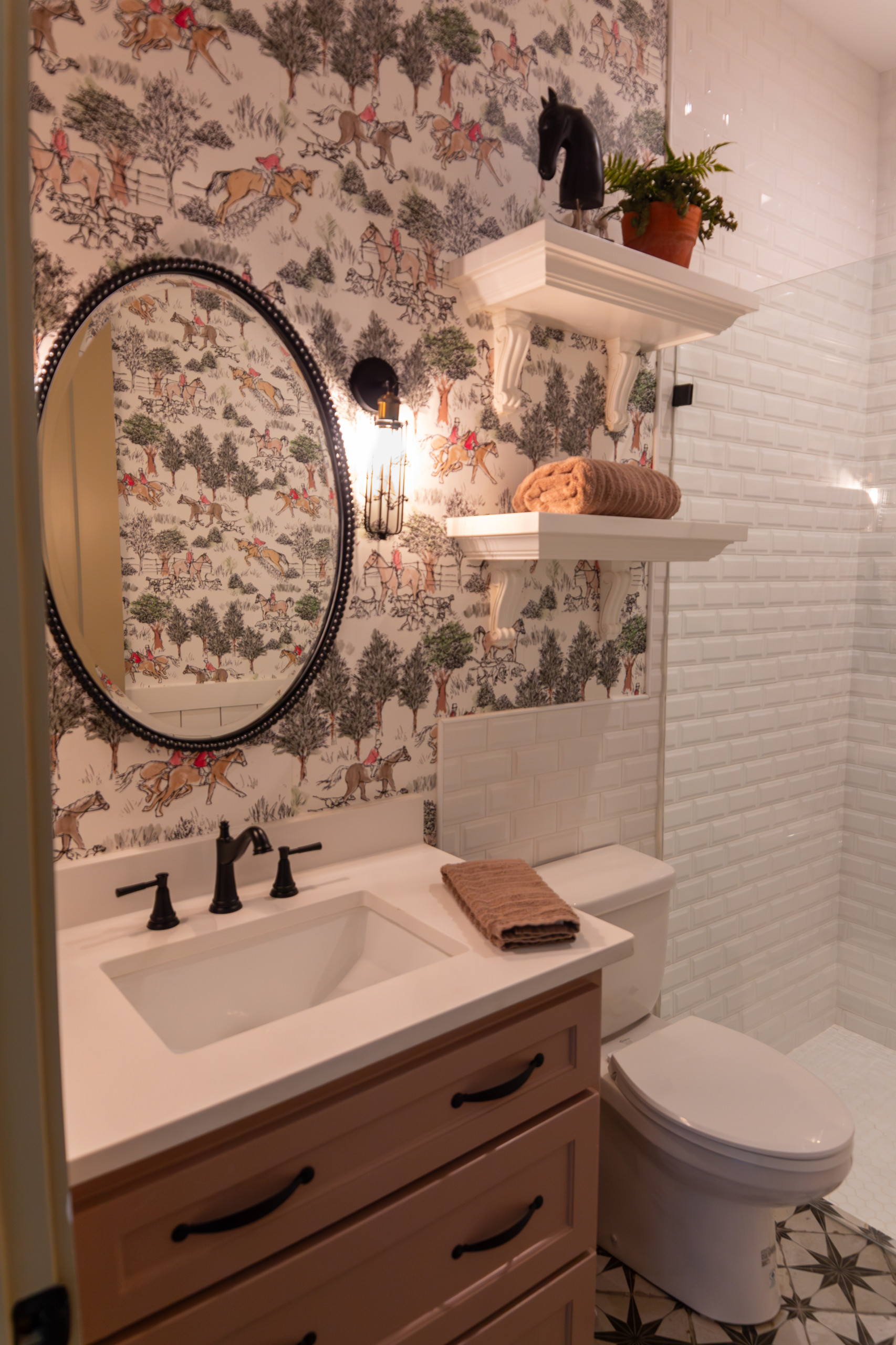 Modern Farmhouse Guest Bath with Equestrian Twist