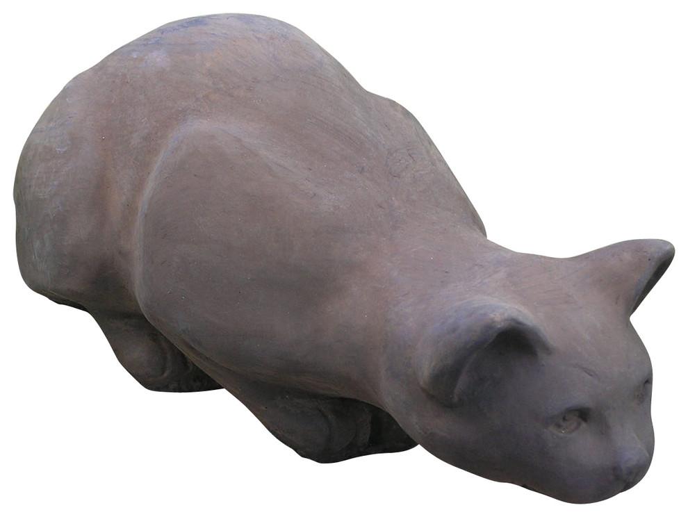 Small Crouching Cat Garden Statue Contemporary Garden Statues And