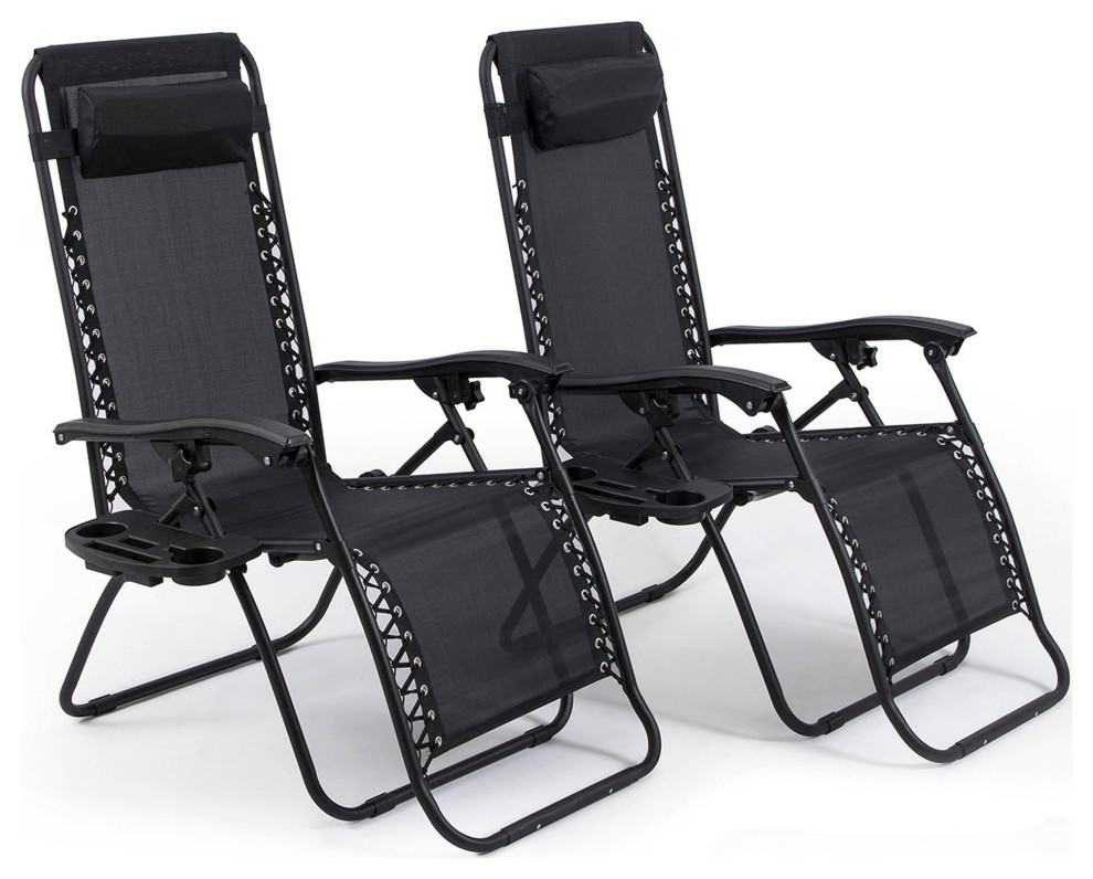 Zero Gravity Lounge Patio Chairs With Cup Holder, Set of 2