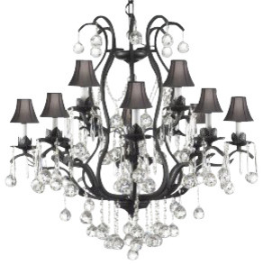 Chandelier With Crystal Balls and Black Shades