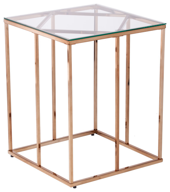 Nicholese Contemporary End Table With Glass Top, Champagne Contemporary Side Tables And End