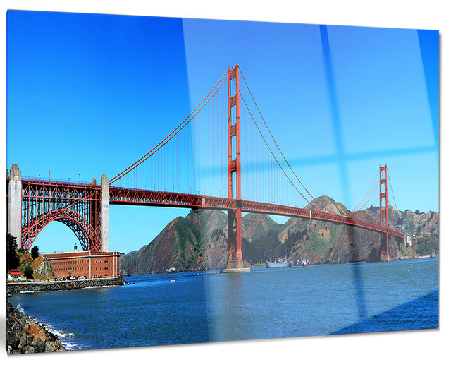 Golden Gate Bridge Under Blue Sky Glossy Metal Wall Art 40 X30 Golden Gate Bridge Under Blue Sky Glossy Metal Wall Art 40 X30