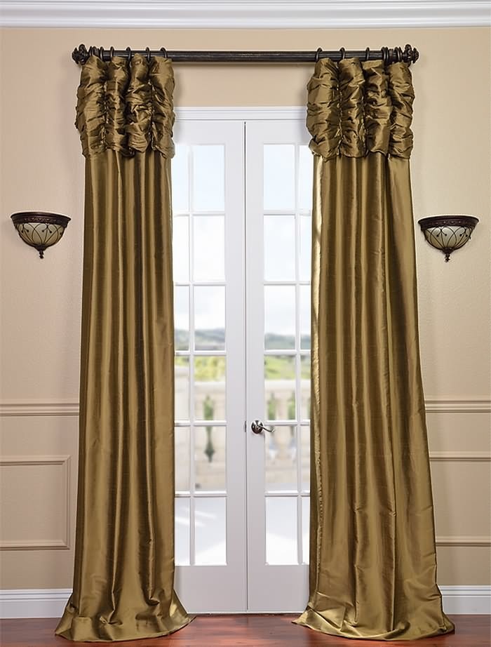Ruched Taupe Gold Thai Silk Curtain