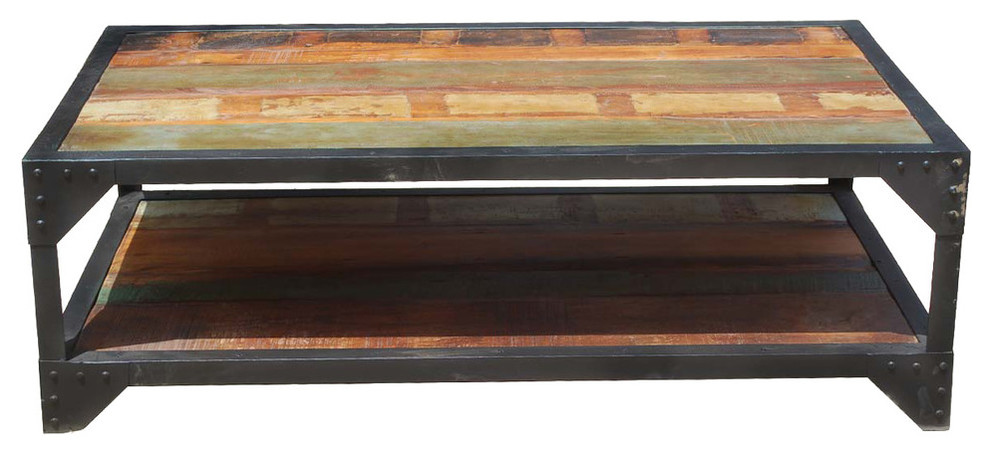 Molino Reclaimed Wood 2 Tier Wrought Iron Industrial Coffee Table