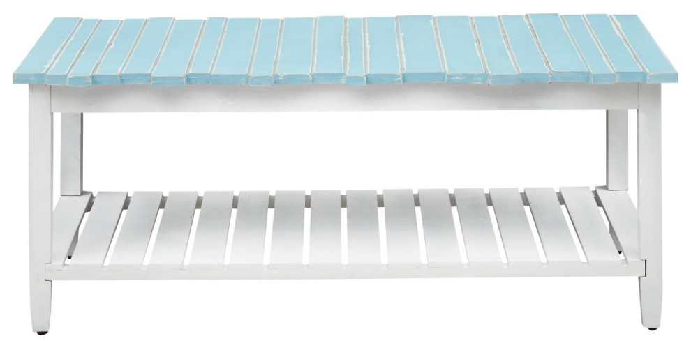 Coast to Coast Coastal Boardwalk White/Teal Cocktail Table 66100