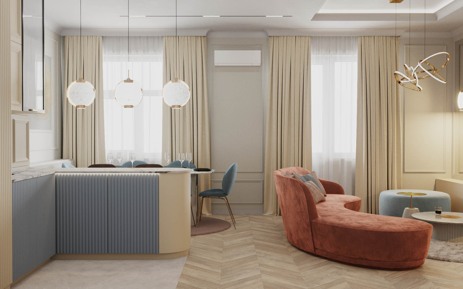 Современная классика. Квартира более 100м2. Столовая, гостиная