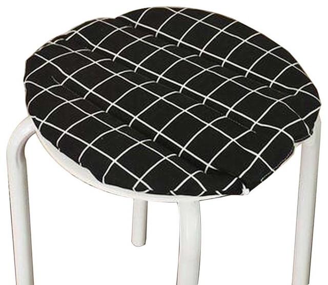Black Plaid Cotton Round Stool Pad Stool Calico Cushion Stool Mat