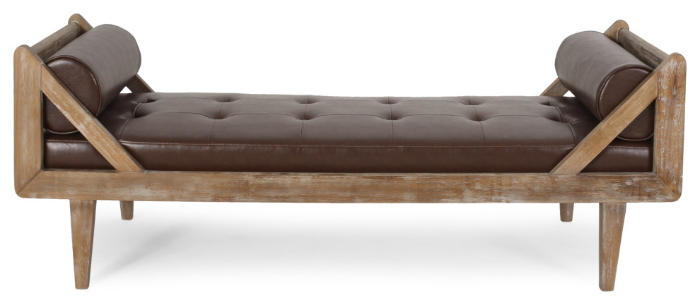 Huller Rustic Tufted Double End Chaise Lounge, Dark Brown/Natural, Faux Leather