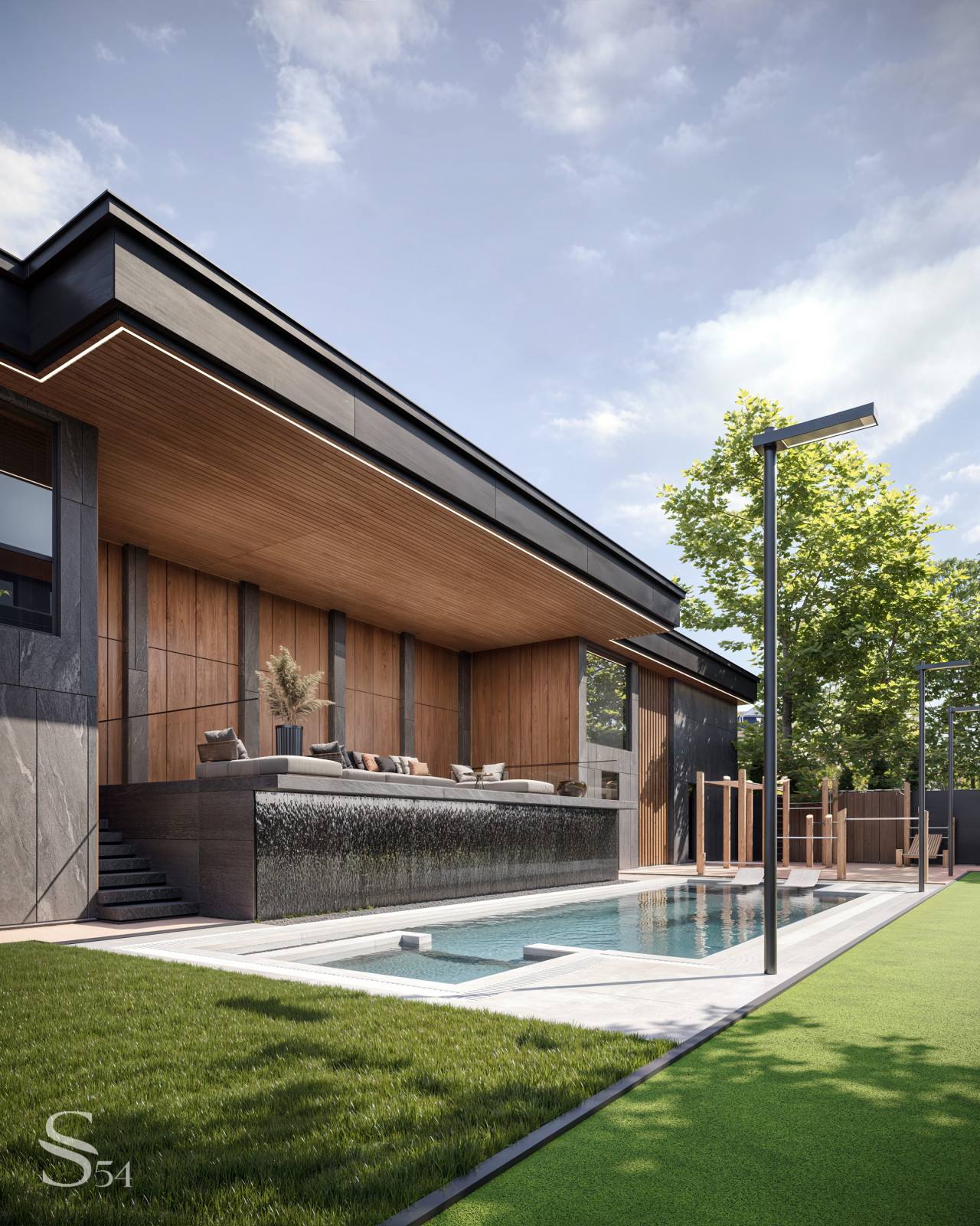 Бассейн рядом с lounge-зоной