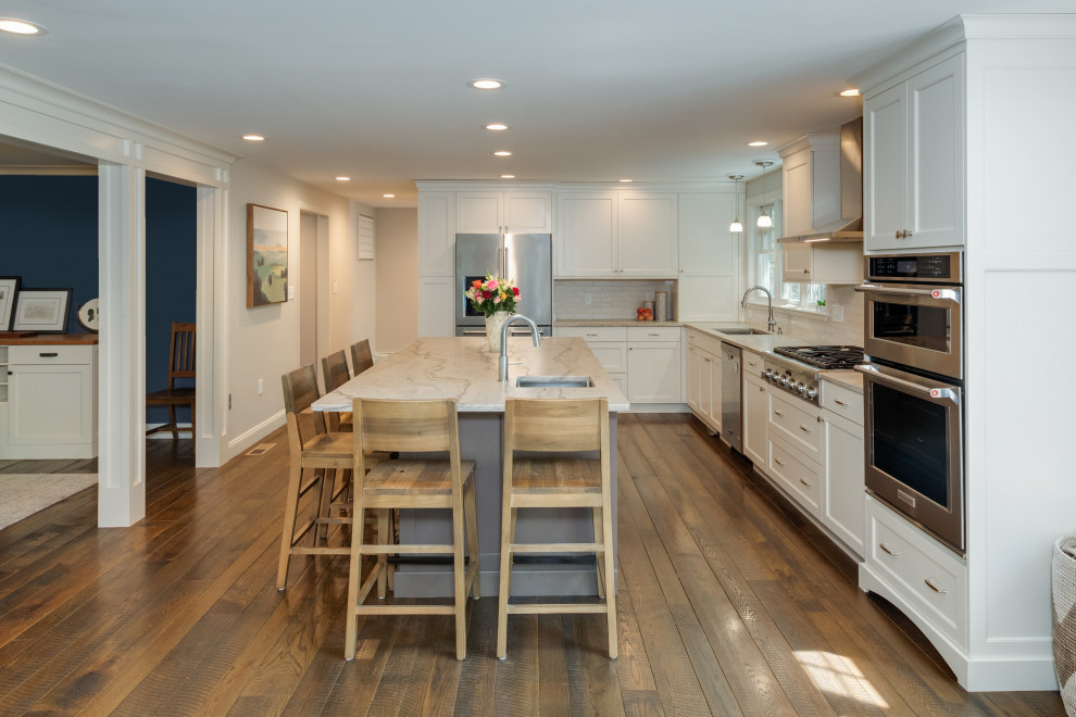 Mid-sized transitional home design photo in Boston