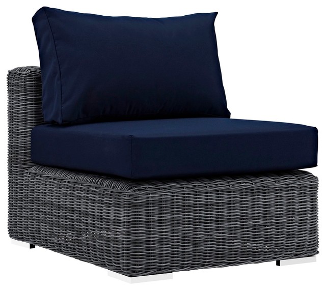 Modern Contemporary Urban Outdoor Patio Balcony Lounge Chair, Navy Blue