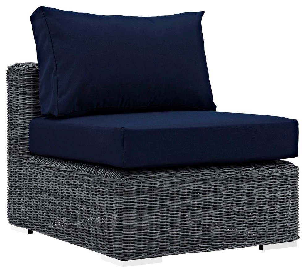 Modern Contemporary Urban Outdoor Patio Balcony Lounge Chair, Navy Blue ...