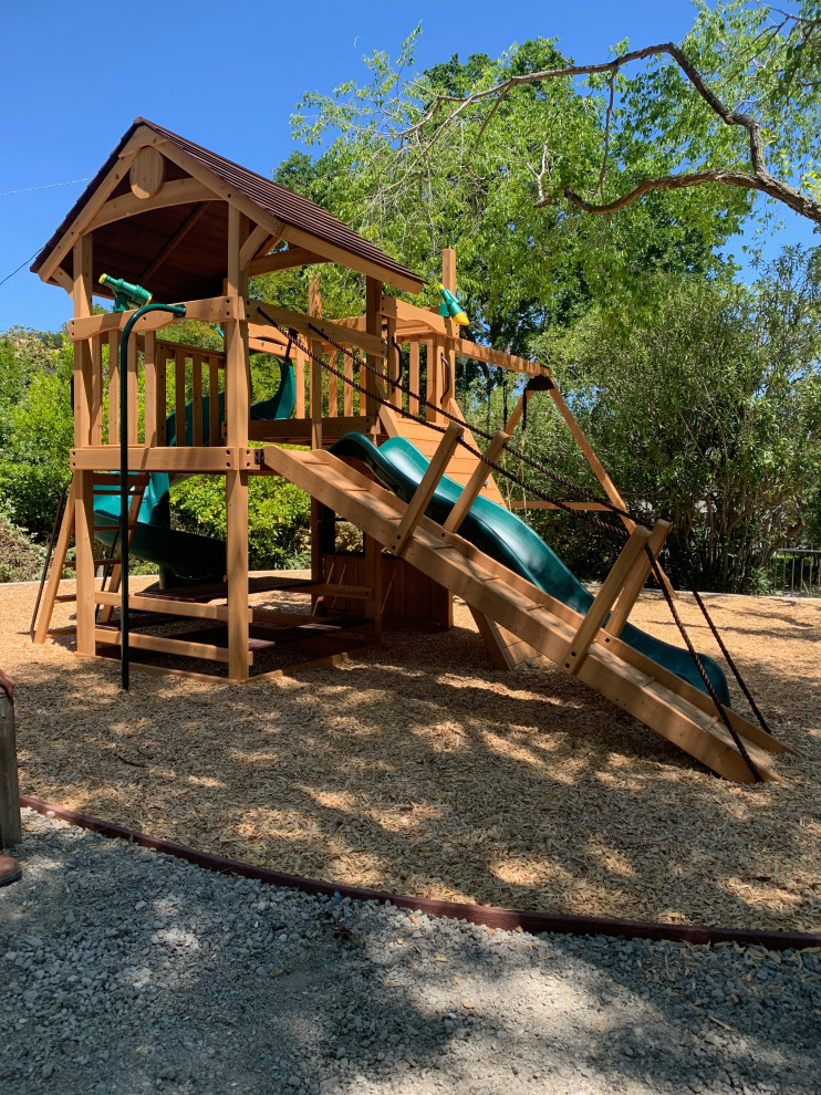 Walnut Creek Bocce Ball and play structure for a child friendly front yard