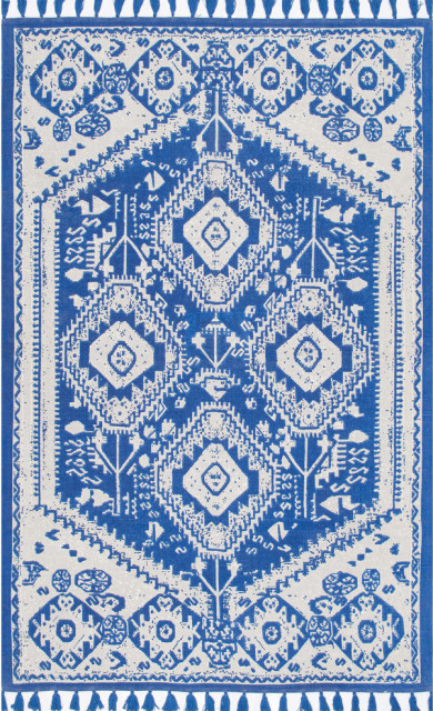 Flatweave Kilim Tassel Area Rug, Blue, 8'x10'