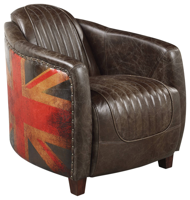 Brancaster Top Grain Leather Upholstered Chair, Antique Slate