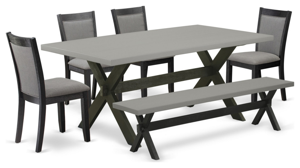 X697Mz650-6 6-Piece Dining Set, Rectangular Table, 4 Parson Chairs and a Bench