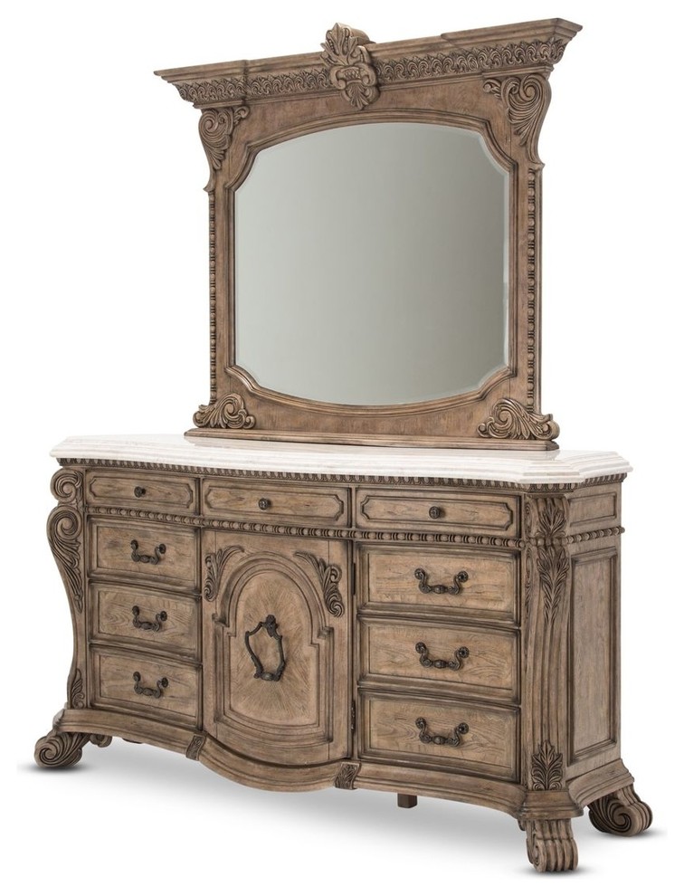 AICO Michael Amini Villa di Como Dresser With Mirror, Heritage