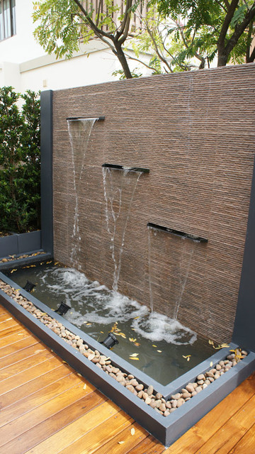 Gold Teak Deck with Modern Water-Wall Feature - Tropical - Other - by ...